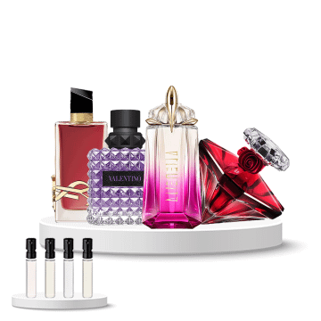 Discovery Box (Mugler Alien Pulp, Yves Saint Laurent Libre Berry Crush, Valentino Donna Born in Roma Purple Melancholia, Lancôme La Nuit Trésor Rouge Drama)