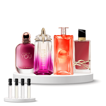 Discovery Box (Lancôme Idôle Peach'N Roses, Armani Power of You, Mugler Alien Pulp, Yves Saint Laurent Libre Berry Crush)