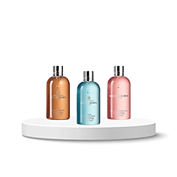 Molton Brown Bath & Showergel  3 x 30 ml (Sunlit Clementine & Vetiver, Coastal Cypress & Sea Fennel, Delicious Rhubarb & Rose)