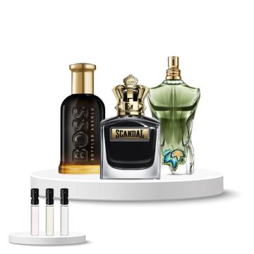 Discovery Box (Jean Paul Gaultier Scandal Intense pour Homme, Jean Paul Gaultier Le Beau Paradise Garden, Boss Bottled Absolu) 