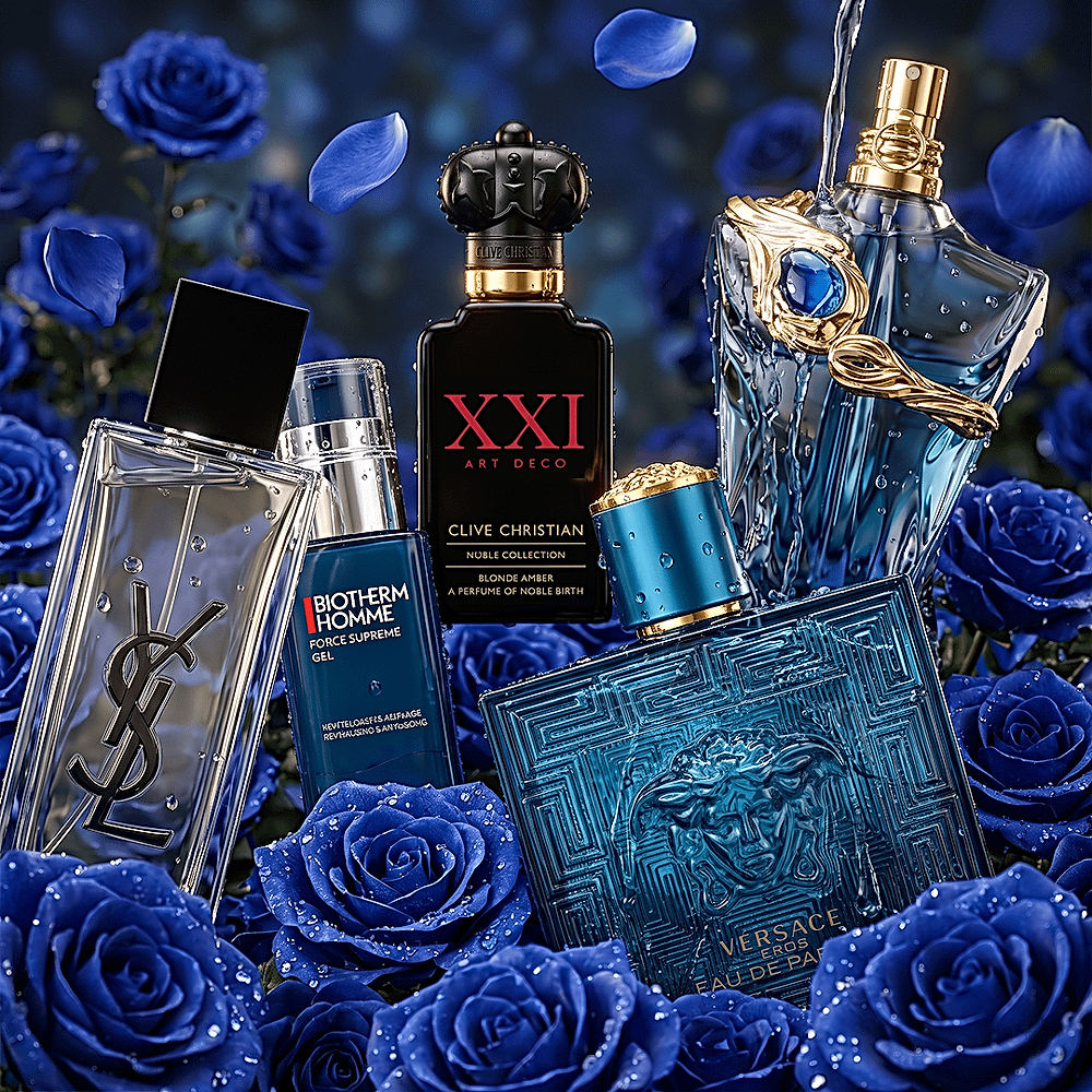 Promotiebeeld met een collectie van nieuwe luxe parfums en cosmetica.