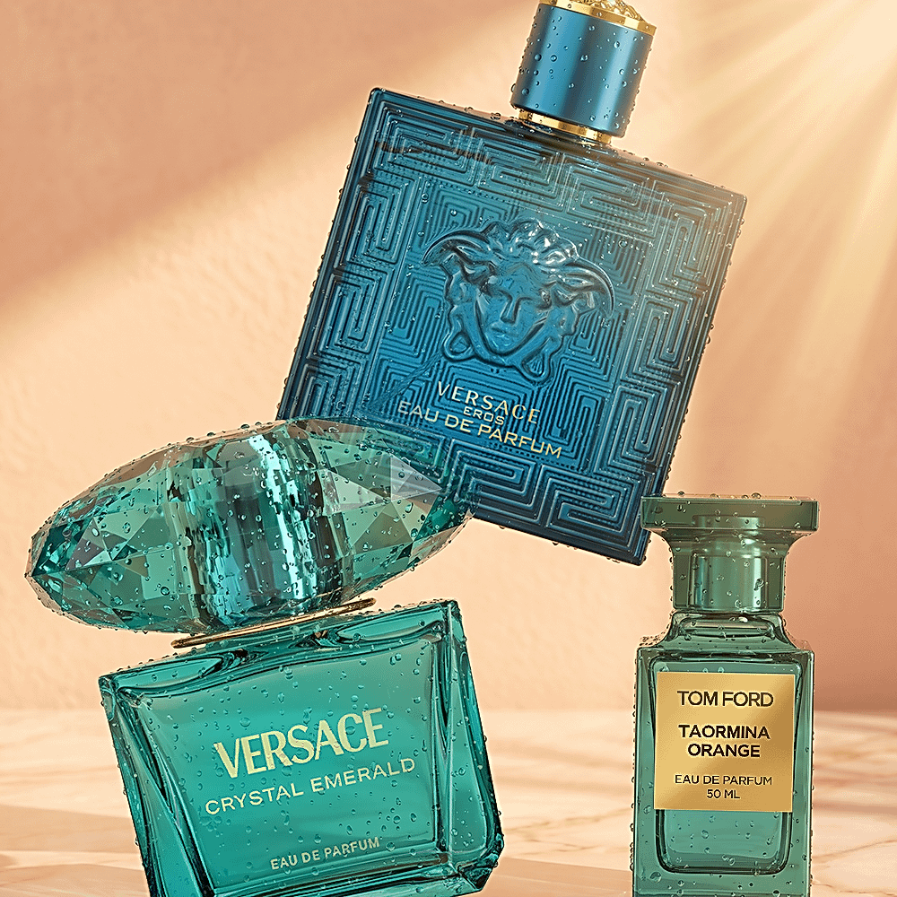 Promotiebeeld met een collectie van nieuwe luxe parfums en cosmetica.